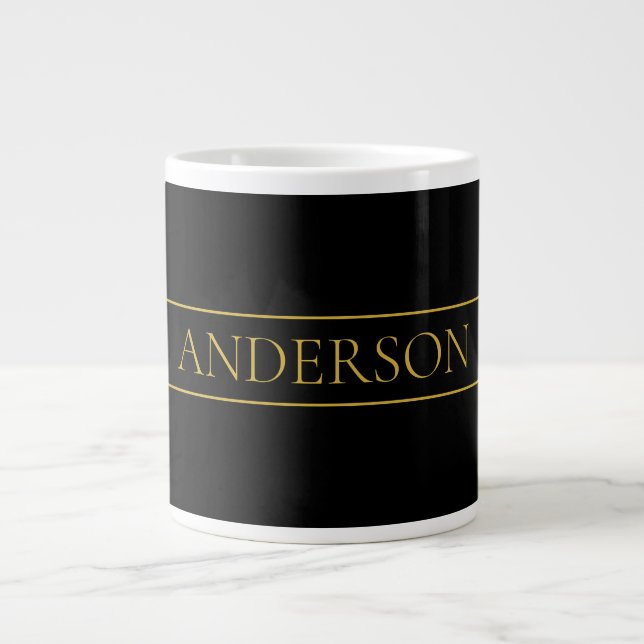 Classy Customizable Gold Text & Lines Giant Coffee Mug (Front)