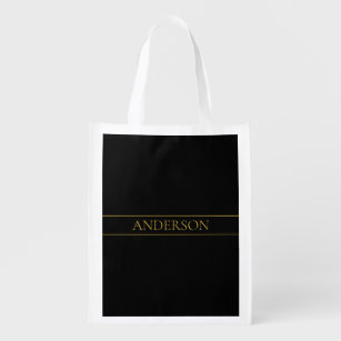 Classy Customizable Gold Text & Lines Grocery Bag