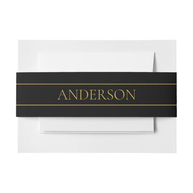 Classy Customizable Gold Text & Lines Invitation Belly Band (Front Example)
