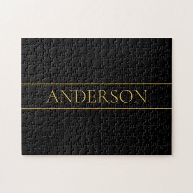 Classy Customizable Gold Text & Lines Jigsaw Puzzle (Horizontal)