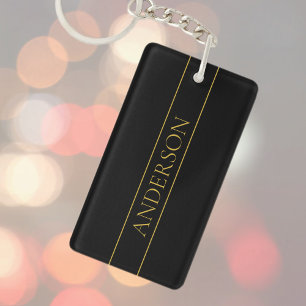 Classy Customizable Gold Text & Lines Keychain