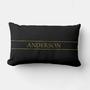 Classy Customizable Gold Text & Lines Lumbar Pillow