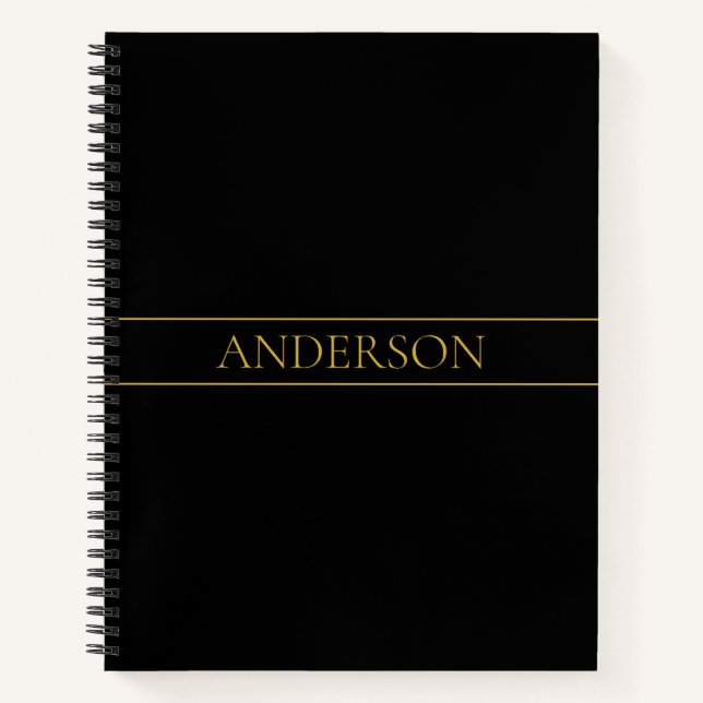 Classy Customizable Gold Text & Lines Notebook (Front)