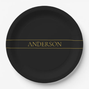 Classy Customizable Gold Text & Lines Paper Plates