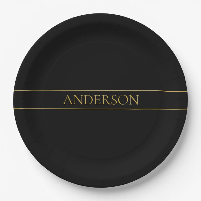 Classy Customizable Gold Text & Lines Paper Plates (Front)