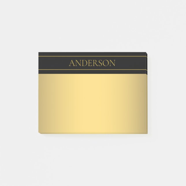 Classy Customizable Gold Text & Lines Post-it Notes (Front)