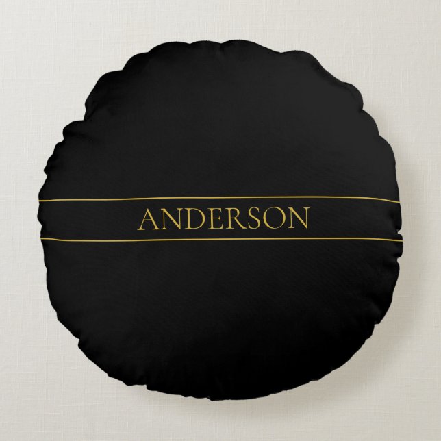 Classy Customizable Gold Text & Lines Round Pillow (Front)