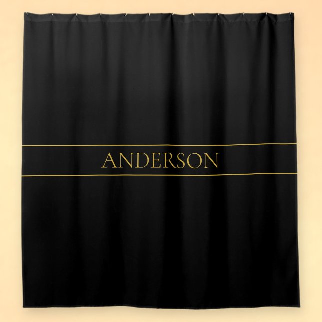 Classy Customizable Gold Text & Lines Shower Curtain (Creator Uploaded)