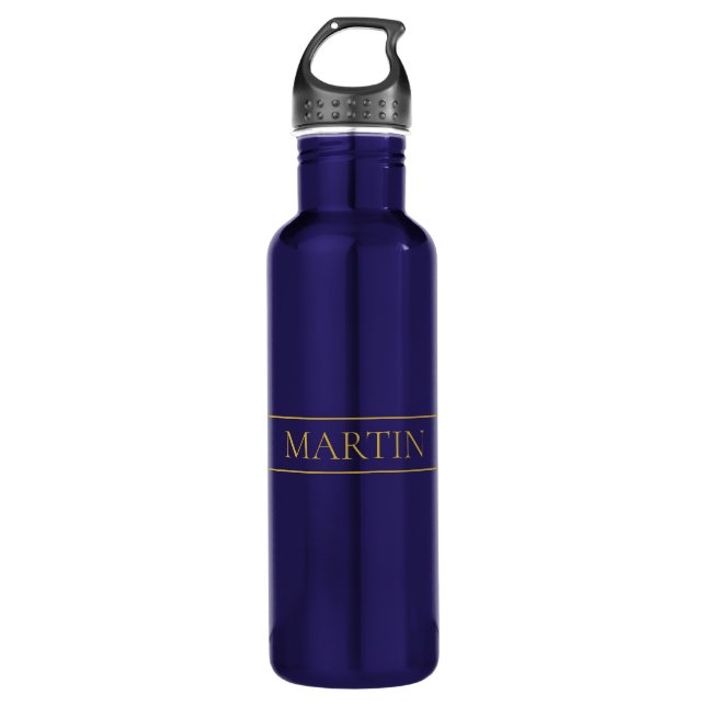 Classy Customizable Gold Text & Lines Stainless Steel Water Bottle (Front)