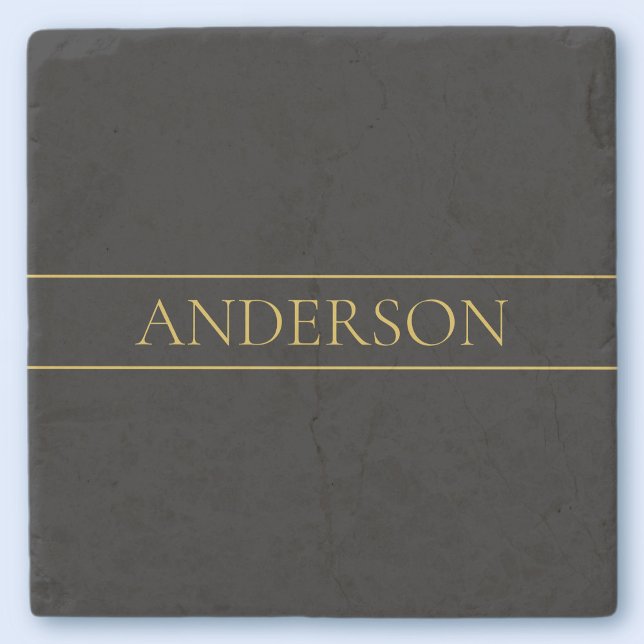 Classy Customizable Gold Text & Lines Stone Coaster (Creator Uploaded)