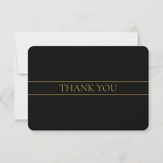 Classy Customizable Gold Text & Lines Thank You Card (Front)