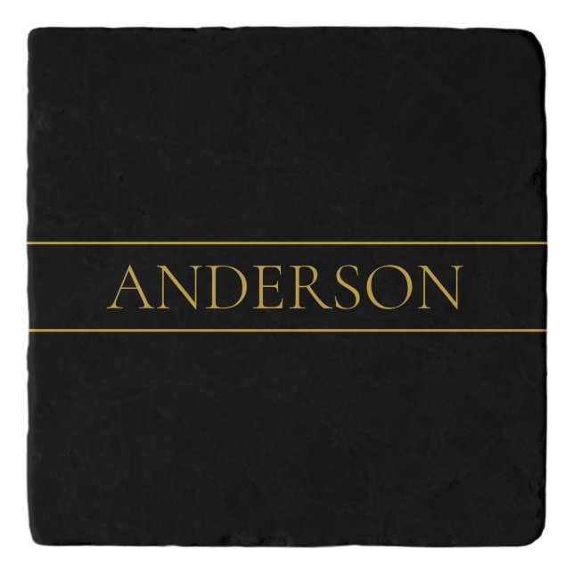 Classy Customizable Gold Text & Lines Trivet (Front)