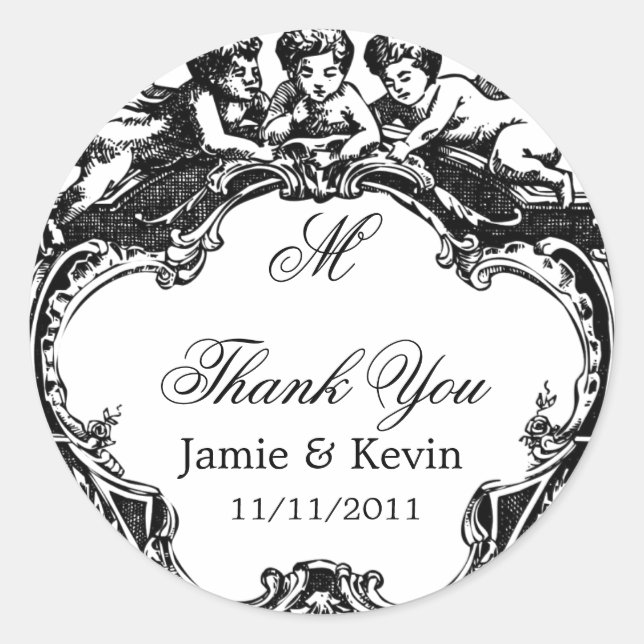 Classy Customizable Monogrammed Cherub Sticker (Front)