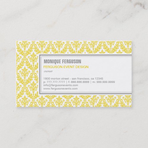 Classy Damask Business Card - Lemon