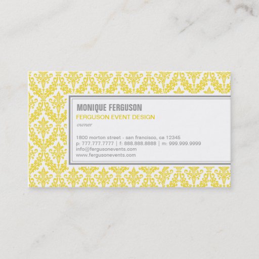 Customizable Classy Damask Business Card - Lemon
