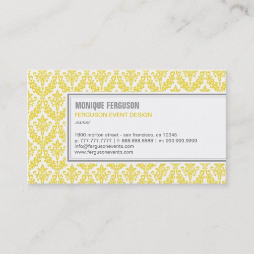 Customizable Classy Damask Business Card - Lemon