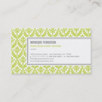 Classy Damask Business Card - Lime by orange_pulp at Zazzle