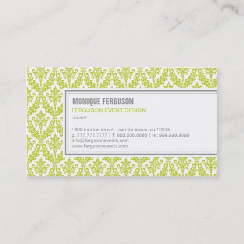 Classy Damask Business Card - Lime