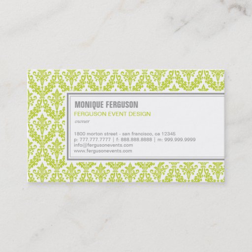 Customizable Classy Damask Business Card - Lime