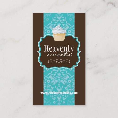 Classy Damask Cupcake | Bakery Business Card