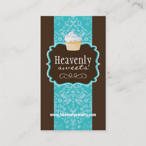 Customizable Classy Damask Cupcake | Bakery Business Card
