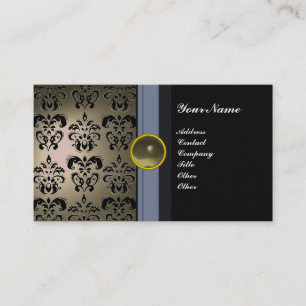 CLASSY DAMASK GEM MONOGRAM black grey Business Card