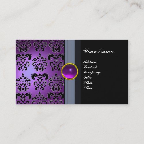 CLASSY DAMASK GEM MONOGRAM black purple Business Card