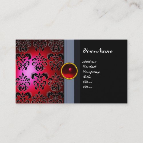 CLASSY DAMASK GEM MONOGRAM black red burgundy Business Card
