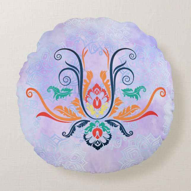 Classy Damask Geometric Flora With Branches  Round Pillow (Front)