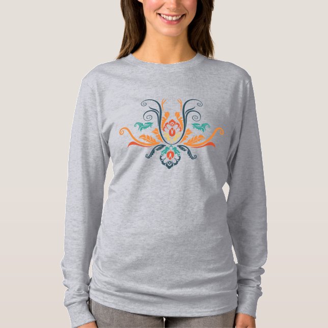 Classy Damask Geometric Flora With Branches  T-Shirt (Front)