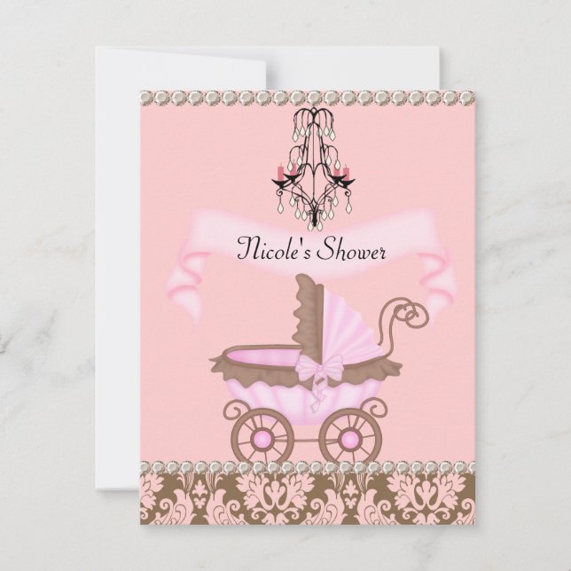 Classy DAMASK GIRL BABY Shower INVITATIONS (Front)