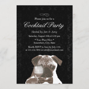 Classy Damask Housewarming Cocktail Party Invitation