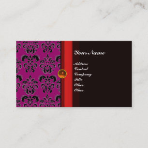 CLASSY DAMASK MONOGRAM black topaz orange, Business Card