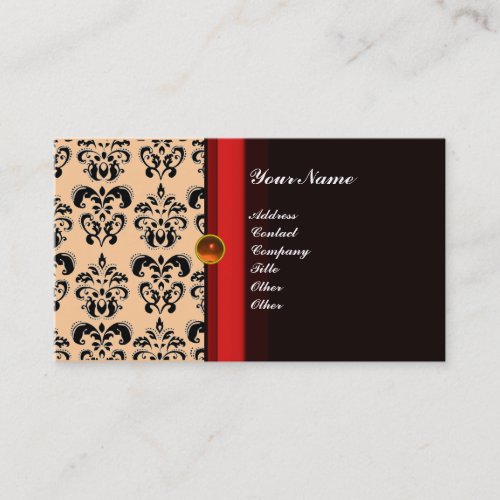 CLASSY DAMASK MONOGRAM black topaz orange Business Card