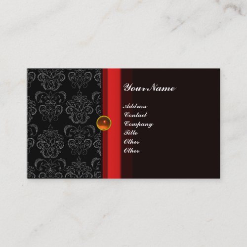 CLASSY DAMASK MONOGRAM black topaz orange Business Card