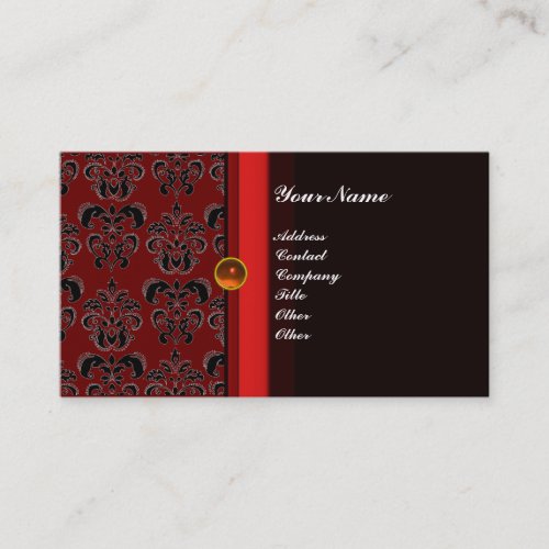 CLASSY DAMASK MONOGRAM black topaz orange Business Card