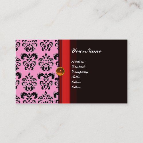 CLASSY DAMASK MONOGRAM black topaz orange Business Card