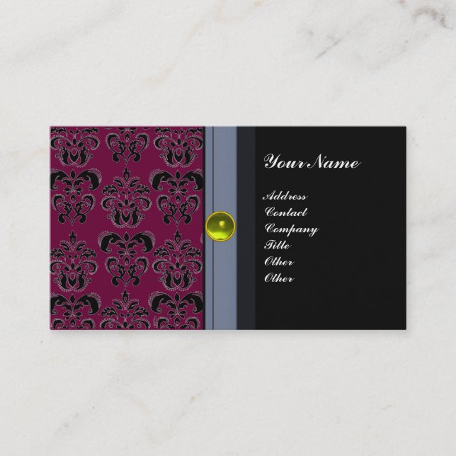 CLASSY DAMASK MONOGRAM black topaz yellow Business Card (Front)