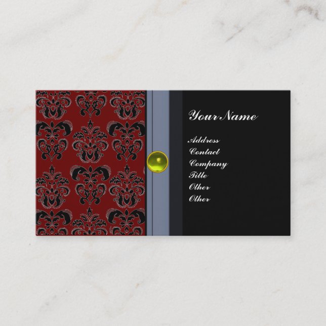 CLASSY DAMASK MONOGRAM black topaz yellow Business Card (Front)