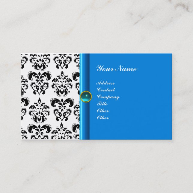 CLASSY DAMASK MONOGRAM blue aquamarine Business Card (Front)