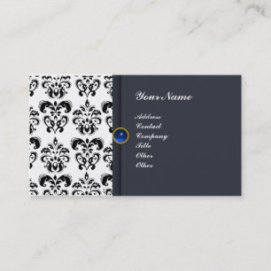 CLASSY DAMASK MONOGRAM blue sapphire gold Business Card