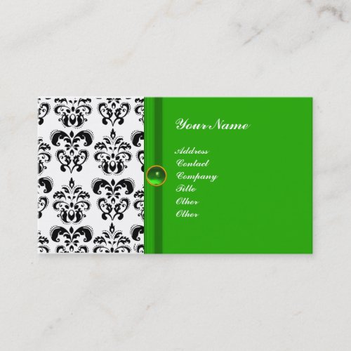 CLASSY DAMASK MONOGRAM green black white Business Card