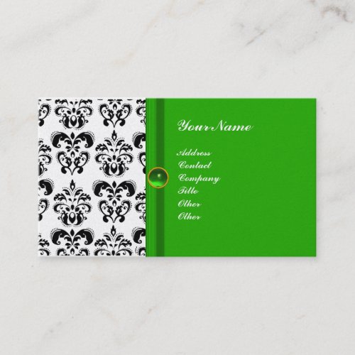 CLASSY DAMASK MONOGRAM green emerald gold Business Card