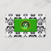 CLASSY DAMASK MONOGRAM green emerald platinum Business Card (Back)