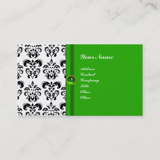 Customizable CLASSY DAMASK MONOGRAM green emerald platinum Business Card Templates