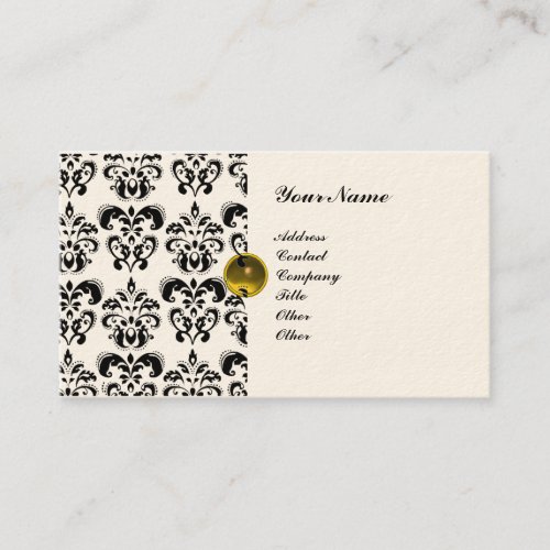 CLASSY DAMASK  MONOGRAM metallic cream Business Card