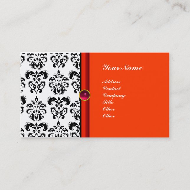 CLASSY DAMASK MONOGRAM ,purple ruby pink Business Card (Front)