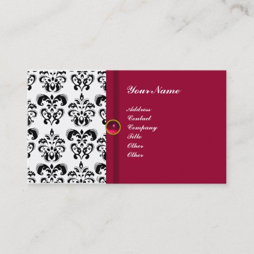 CLASSY DAMASK MONOGRAM red ruby pink Business Card