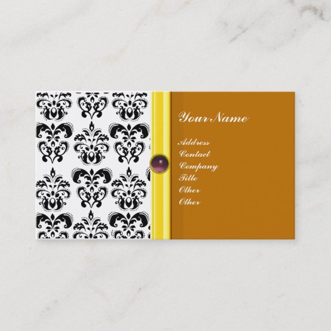 CLASSY DAMASK MONOGRAM ,violet amethyst Business Card (Front)