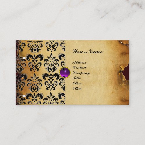 CLASSY DAMASK PARCHMENT MONOGRAM green emerald Business Card